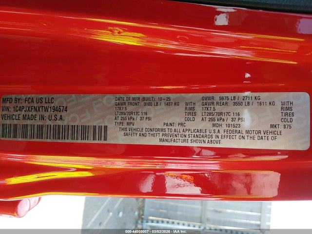 1C4PJXFNXTW194674 Jeep Wrangler Rubicon 4x4