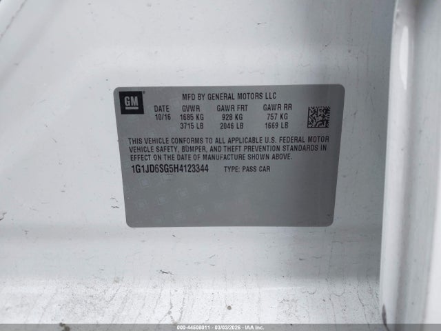 1G1JD6SG5H4123344 Chevrolet Sonic Lt Auto