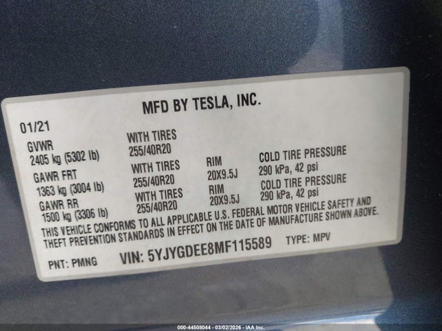 2021 TESLA MODEL Y 5YJYGDEE8MF115589 Photo 8