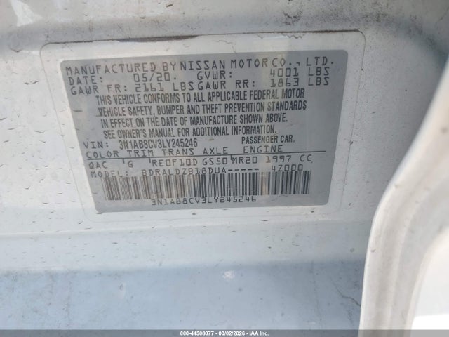 3N1AB8CV3LY245246 Nissan Sentra Sv Xtronic Cvt