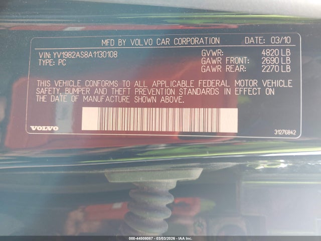 2010 VOLVO S80 YV1982AS8A1130108 Photo 8