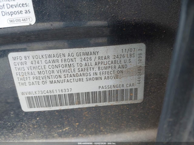 2008 VOLKSWAGEN PASSAT WVWLK73C48E116337 Photo 8