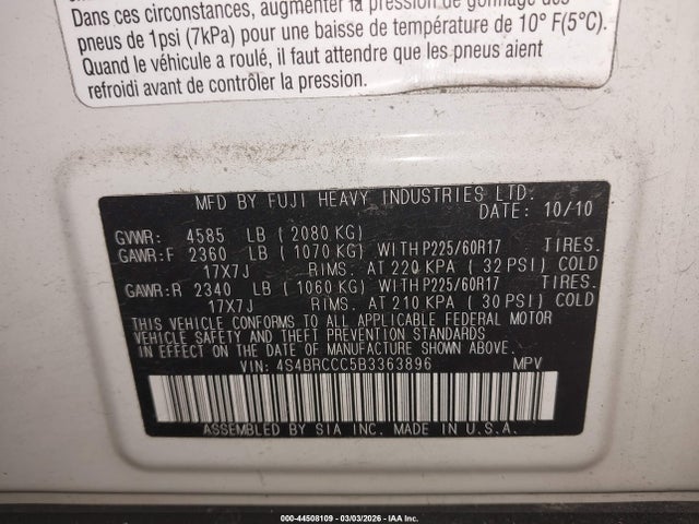 Продаж на аукціоні авто 2011 Subaru Outback 2.5i Premium, vin: 4S4BRCCC5B3363896, номер лоту: 44508109