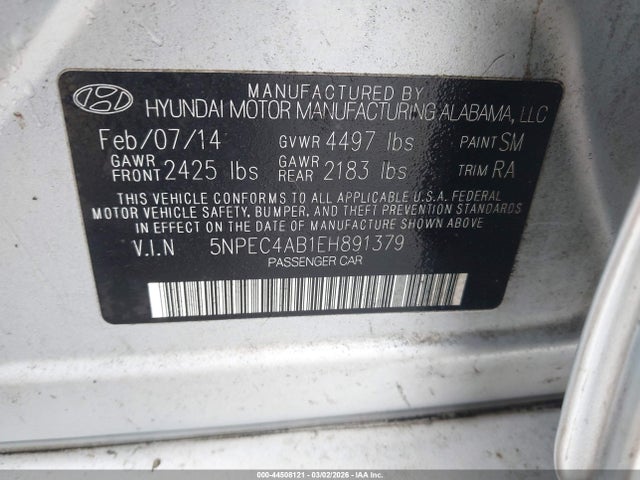 Aukcja sprzedaży 2014 Hyundai Sonata Se 2.0t, vin: 5NPEC4AB1EH891379, numer aukcji: 44508121