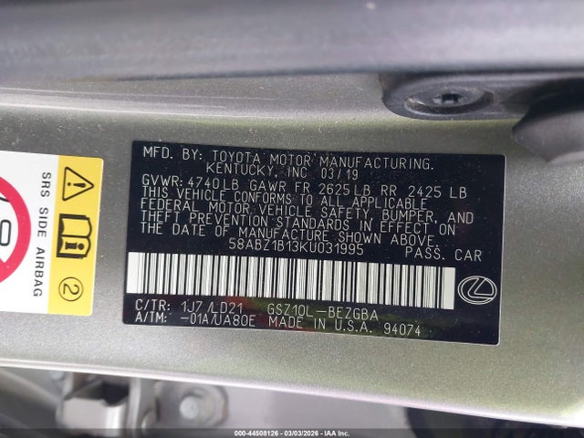 58ABZ1B13KU031995 Lexus ES 350