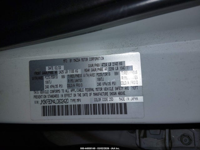 Продаж на аукціоні авто 2020 Mazda Cx-5 Grand Touring, vin: JM3KFBDM4L0802420, номер лоту: 44508149