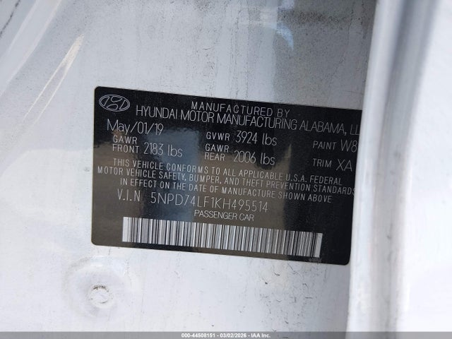 2019 HYUNDAI ELANTRA 5NPD74LF1KH495514 Photo 8