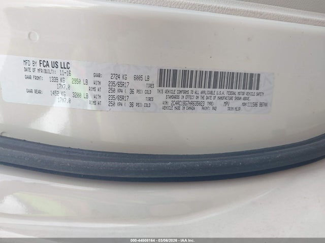 Auction sale of the 2017 Chrysler Pacifica Touring-l, vin: 2C4RC1BG7HR635023, lot number: 44508164
