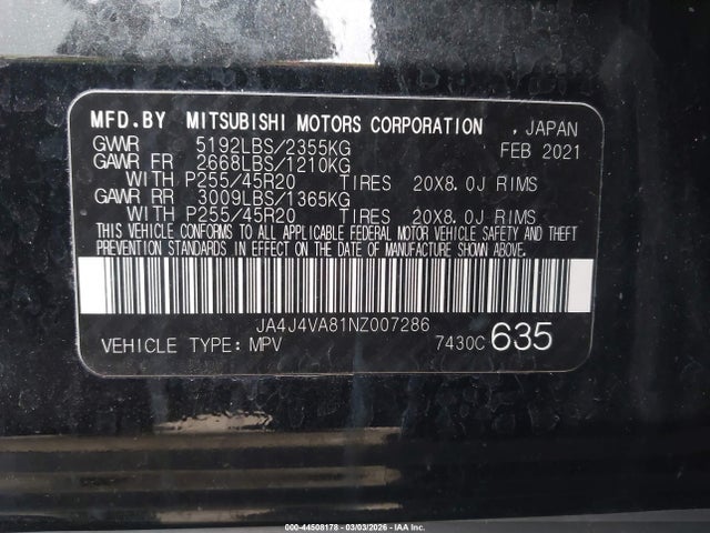 Продажа на аукционе авто 2022 Mitsubishi Outlander Sel 2.5 S-awc/sel Launch Edition S-awc/sel Special Edition S-awc, vin: JA4J4VA81NZ007286, номер лота: 44508178
