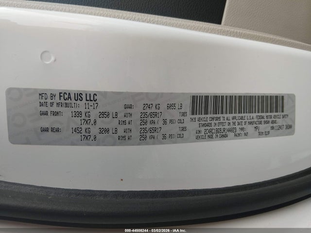 Продажа на аукционе авто 2018 Chrysler Pacifica Touring L, vin: 2C4RC1BG9JR144023, номер лота: 44508244
