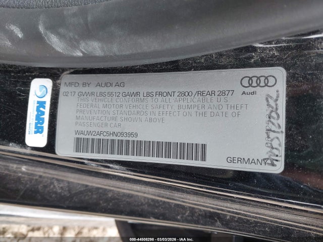 Aukcja sprzedaży 2017 Audi A7 3.0t Premium Plus, vin: WAUW2AFC5HN093959, numer aukcji: 44508298