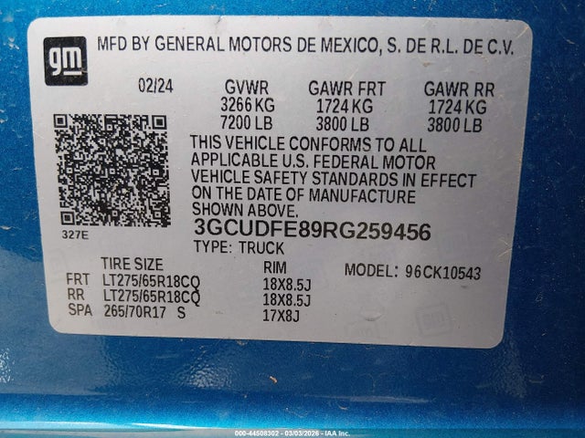 Продажа на аукционе авто 2024 Chevrolet Silverado 1500 4wd  Short Bed Lt Trail Boss, vin: 3GCUDFE89RG259456, номер лота: 44508302