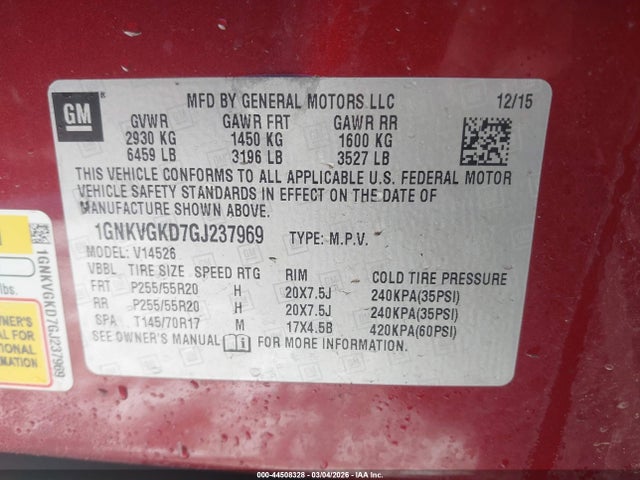 Chevrolet Traverse 1lt 2016 1GNKVGKD7GJ237969 Image 9
