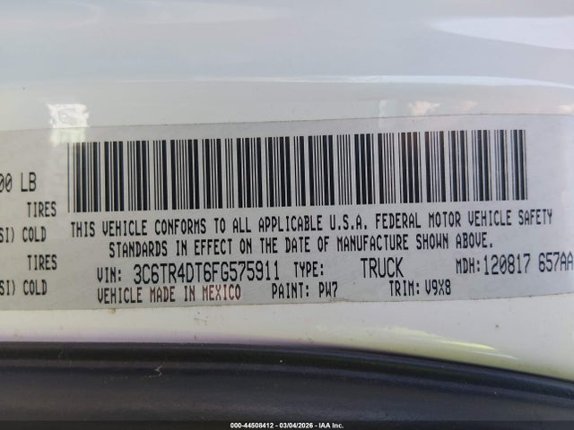 Продаж на аукціоні авто 2015 Ram 2500 Slt, vin: 3C6TR4DT6FG575911, номер лоту: 44508412