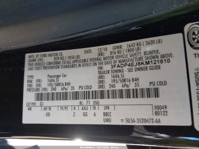 Ford FIESTA SE 2019 3FADP4EJ8KM121810 Image 9