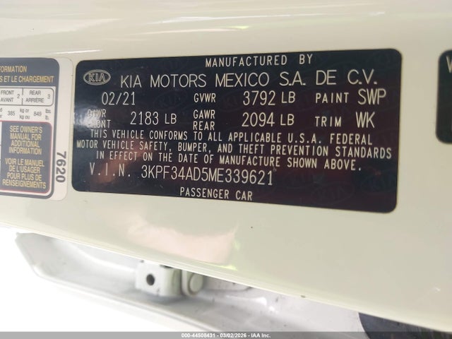 3KPF34AD5ME339621 KIA Forte Gt-line
