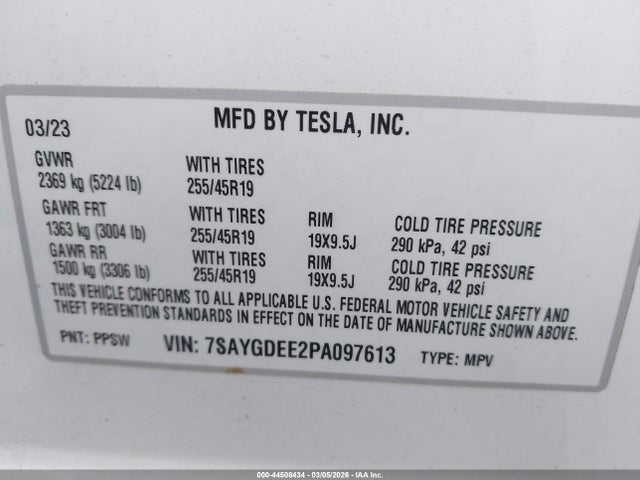 7SAYGDEE2PA097613 Tesla Model Y