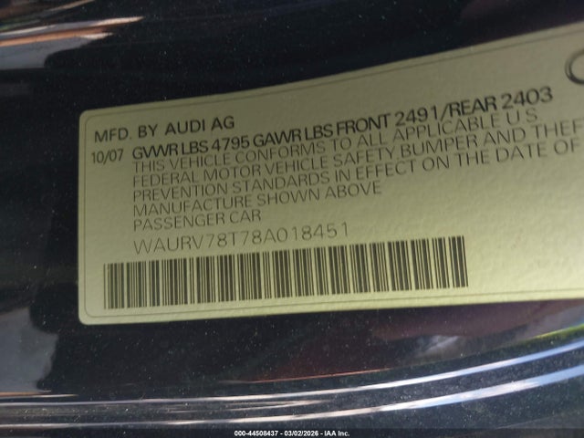 2008 AUDI S5 WAURV78T78A018451 Photo 8