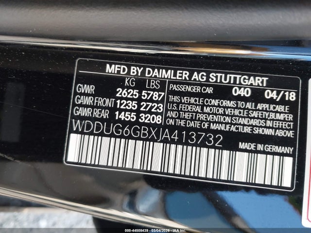 44508439 :رقم المزاد ، WDDUG6GBXJA413732 vin ، 2018 Mercedes-benz S 450 مزاد بيع
