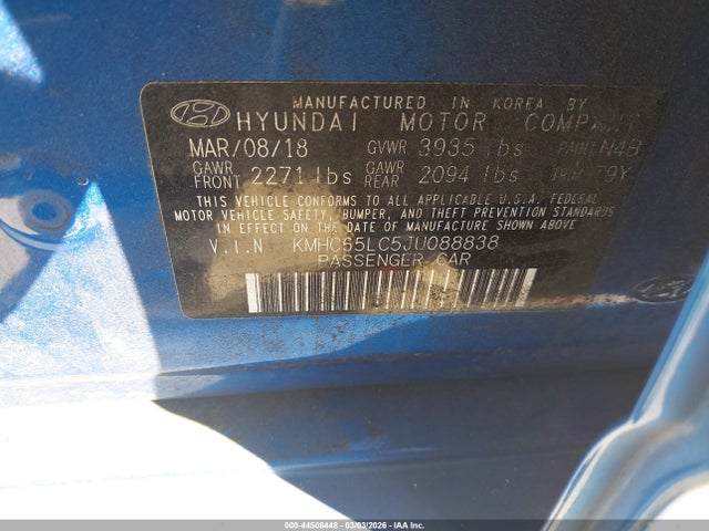 KMHC65LC5JU088838 Hyundai Ioniq Hybrid Blue