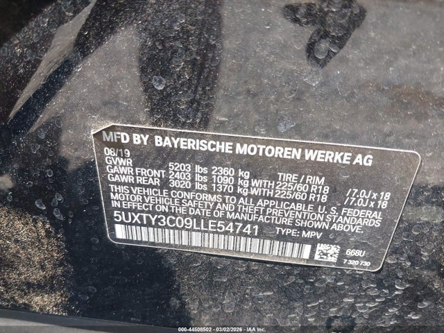 Aukcja sprzedaży 2020 Bmw X3 Sdrive30i, vin: 5UXTY3C09LLE54741, numer aukcji: 44508502