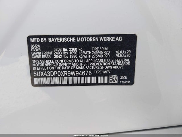 5UX43DP0XR9W94676 BMW X3 Sdrive30i