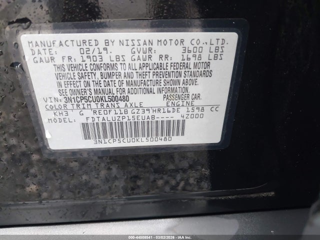 3N1CP5CU0KL500480 Nissan KICKS SR