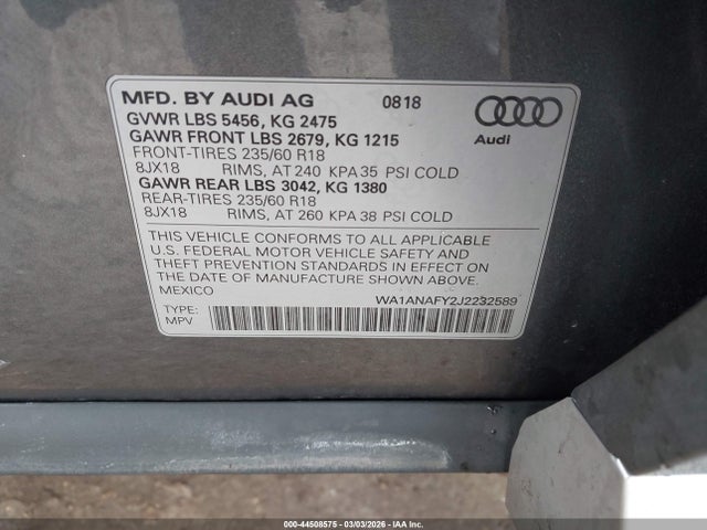 2018 AUDI Q5 WA1ANAFY2J2232589 Photo 8
