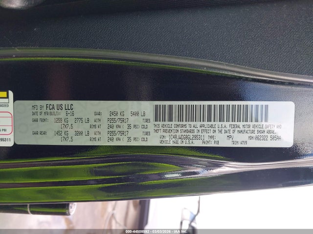 Продажа на аукционе авто 2016 Jeep Wrangler Unlimited Sport, vin: 1C4BJWDG8GL295311, номер лота: 44508592