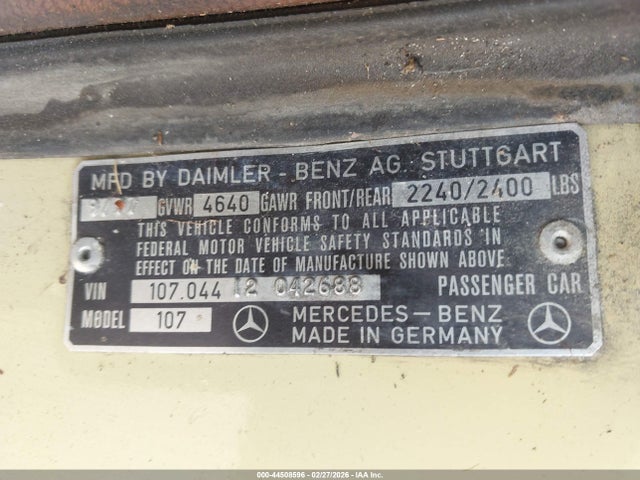 1978 Mercedes 450 Sl C მანქანა იყიდება აუქციონზე, vin: 10704412042688, აუქციონის ნომერი: 44508596