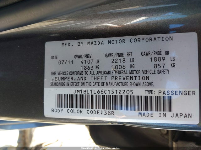 Aukcja sprzedaży 2012 Mazda Mazda3 S Touring, vin: JM1BL1L66C1512205, numer aukcji: 44508619