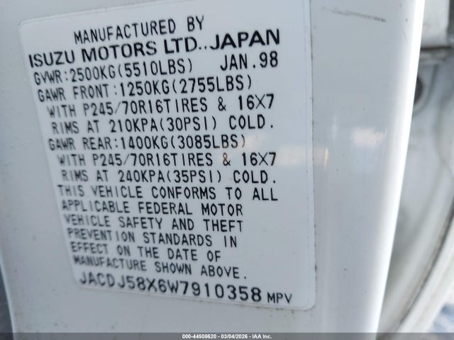 1998 ISUZU TROOPER JACDJ58X6W7910358 Photo 8