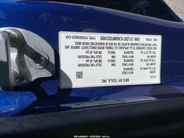 Aukcja sprzedaży 2021 Tesla Model 3 Standard Range Plus Rear-wheel Drive, vin: 5YJ3E1EA8MF022499, numer aukcji: 44508643