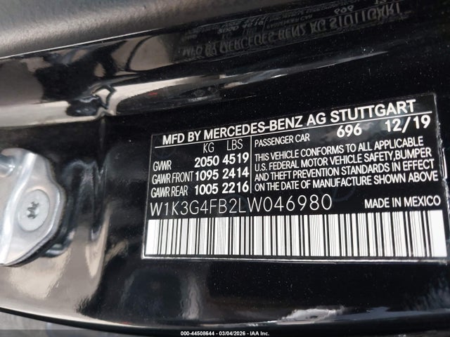 Продажа на аукционе авто 2020 Mercedes-benz A 220 4matic, vin: W1K3G4FB2LW046980, номер лота: 44508644