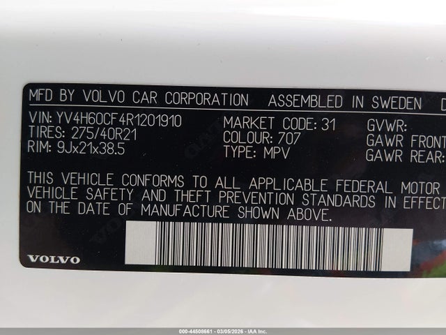 YV4H60CF4R1201910 Volvo Xc90 Recharge Plug-in Hybrid T8 Ultimate Bright Theme 7-seater