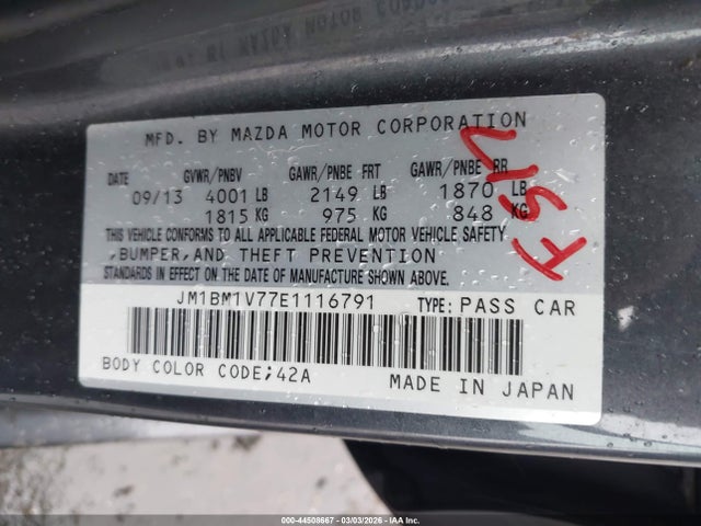 Aukcja sprzedaży 2014 Mazda Mazda3 I Touring, vin: JM1BM1V77E1116791, numer aukcji: 44508667