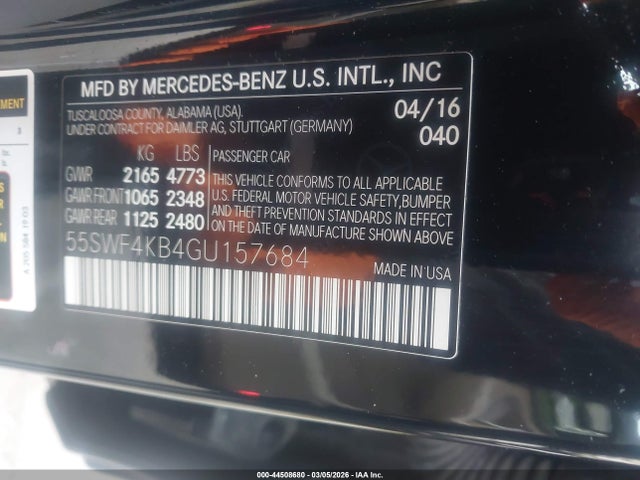 Продажа на аукционе авто 2016 Mercedes-benz C 300 4matic, vin: 55SWF4KB4GU157684, номер лота: 44508680