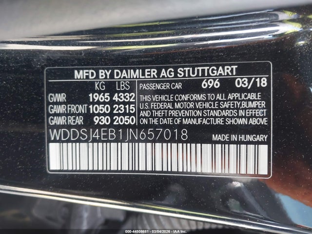 2018 Mercedes-benz Cla 250 მანქანა იყიდება აუქციონზე, vin: WDDSJ4EB1JN657018, აუქციონის ნომერი: 44508681