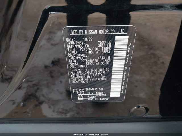 Aukcja sprzedaży 2023 Nissan Armada Sl 4wd, vin: JN8AY2BB0P9831662, numer aukcji: 44508718