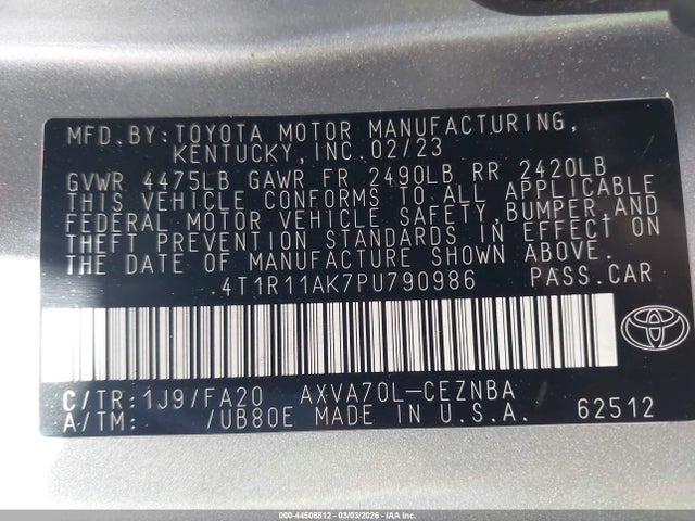 4T1R11AK7PU790986 Toyota CAMRY LE