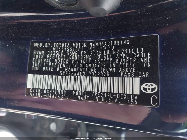 2020 Toyota Corolla Le მანქანა იყიდება აუქციონზე, vin: 5YFEPRAE3LP022326, აუქციონის ნომერი: 44508829