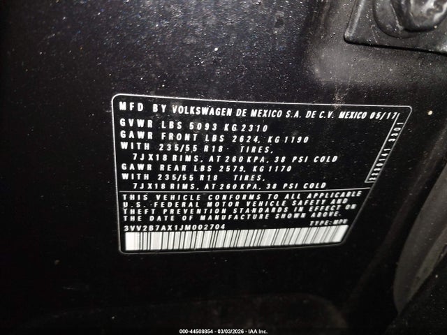 2018 VOLKSWAGEN TIGUAN 3VV2B7AX1JM002704 Photo 8