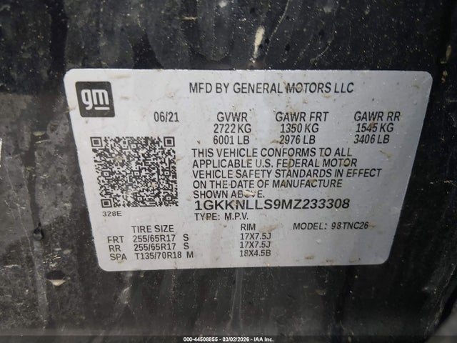 44508855 :رقم المزاد ، 1GKKNLLS9MZ233308 vin ، 2021 Gmc Acadia Awd At4 مزاد بيع