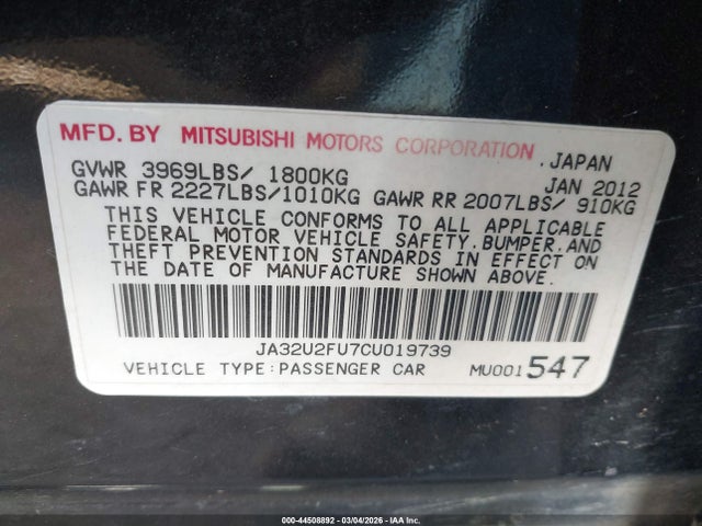 2012 MITSUBISHI LANCER JA32U2FU7CU019739 Photo 8