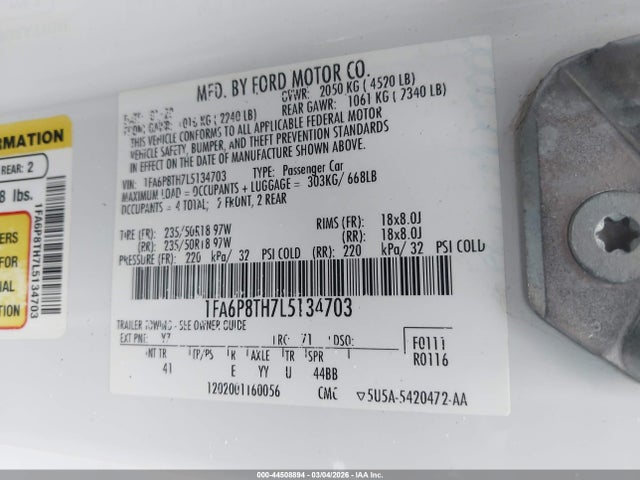 Aukcja sprzedaży 2020 Ford Mustang Ecoboost Premium Fastback, vin: 1FA6P8TH7L5134703, numer aukcji: 44508894
