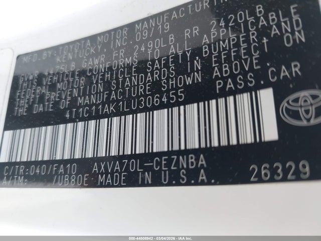 4T1C11AK1LU306455 Toyota CAMRY LE