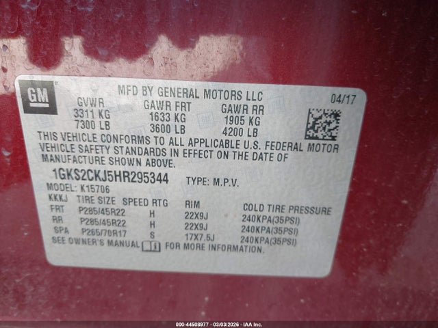 Aukcja sprzedaży 2017 Gmc Yukon Denali, vin: 1GKS2CKJ5HR295344, numer aukcji: 44508977