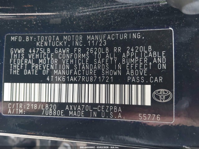 Продаж на аукціоні авто 2024 Toyota Camry Xse, vin: 4T1K61AK7RU871721, номер лоту: 44508992