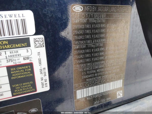 2019 LAND ROVER RANGE ROVER SALGS5RE6KA543119 Photo 8