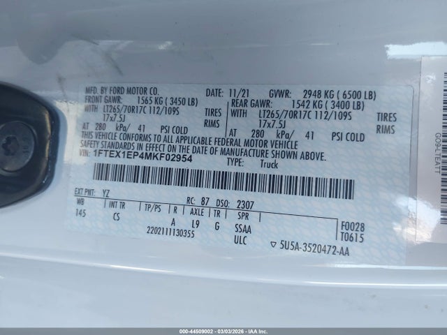 1FTEX1EP4MKF02954 Ford F-150 Xl